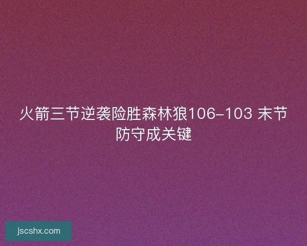 火箭三节逆袭险胜森林狼106-103 末节防守成关键